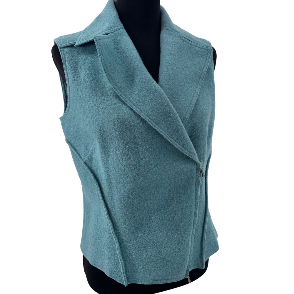 Lafayette 148 New York Womens Teal 100% Wool Asymmetrical Zip Moto Vest Size 6